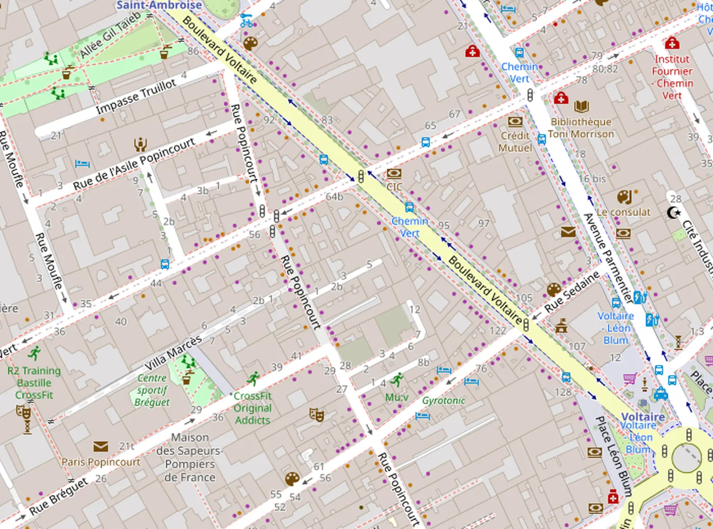 Plan du quartier autour du 40 rue Popincourt, Paris 11e